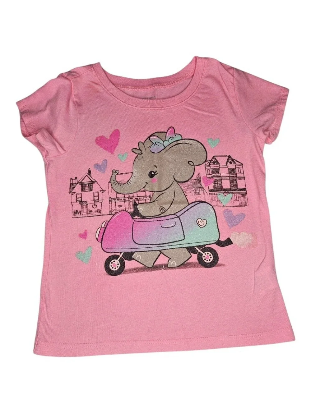 Children's Place Pink Elephant Scooter Graphic Tee for Kids 3T